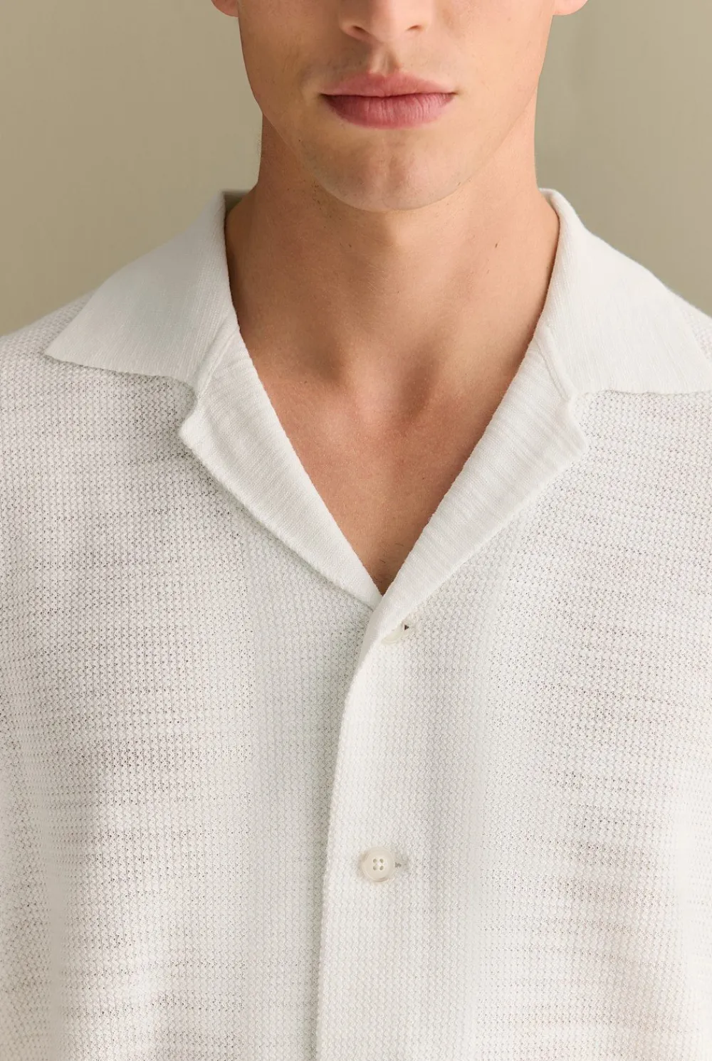Shirts|Knitwear>Trenery Cotton Linen Textured Knit Shirt White