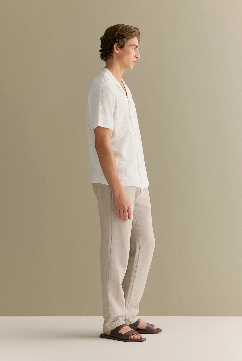 Shirts|Knitwear>Trenery Cotton Linen Textured Knit Shirt White