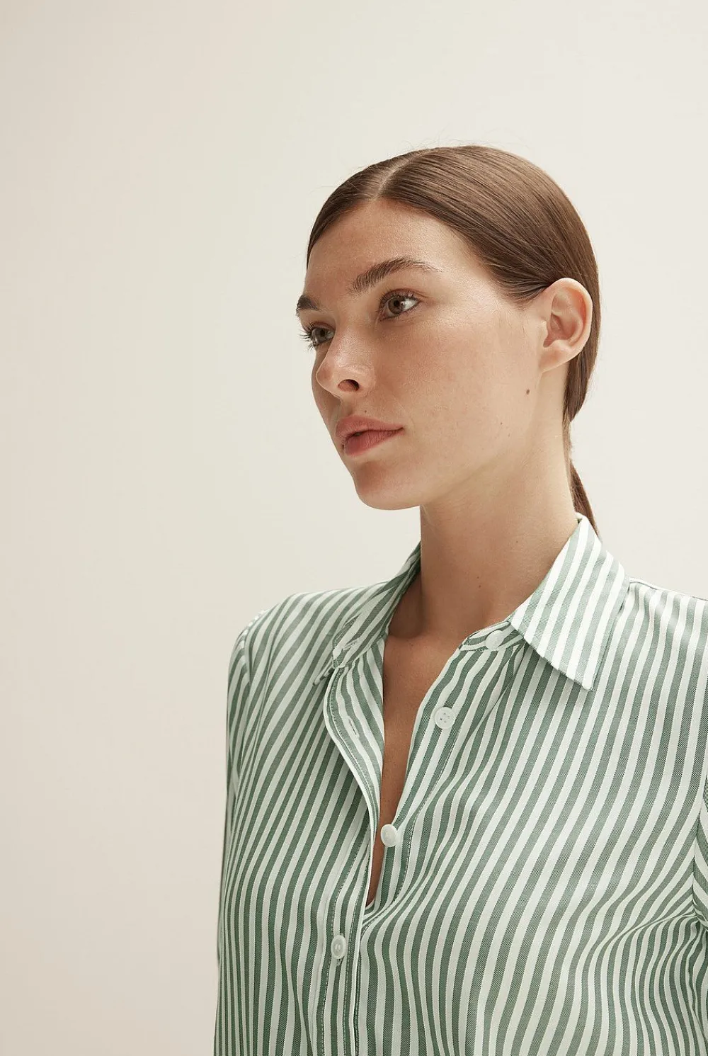 Shirts>Trenery Cotton Modal Stripe Longline Shirt WoodlandGreen