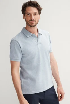 T-shirts|Polo Shirts>Trenery Cotton Pique Marle Polo WashedBlue