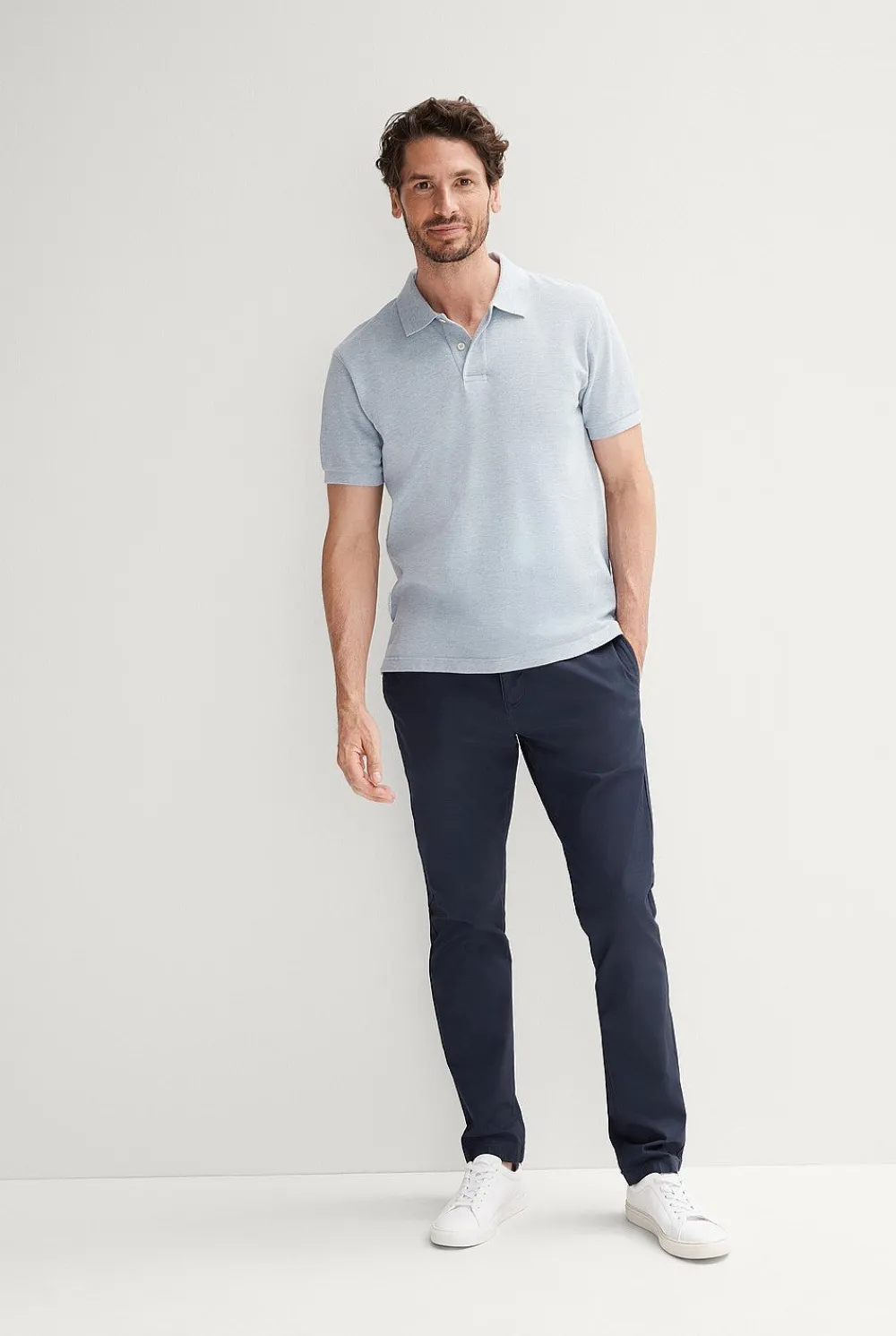 T-shirts|Polo Shirts>Trenery Cotton Pique Marle Polo WashedBlue