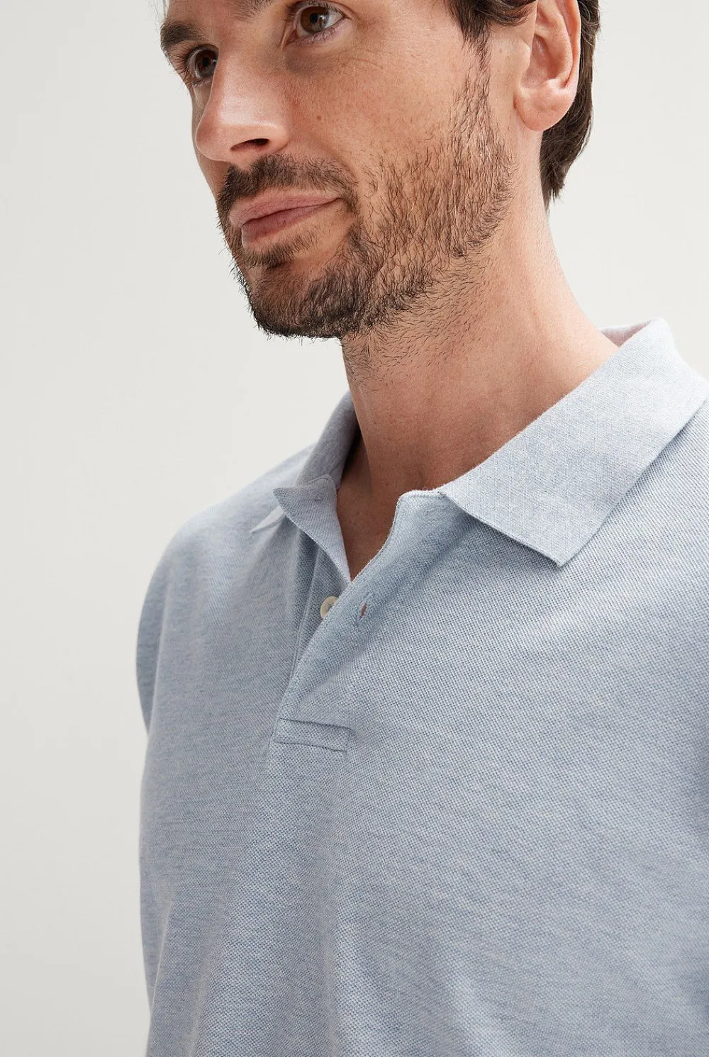 T-shirts|Polo Shirts>Trenery Cotton Pique Marle Polo WashedBlue