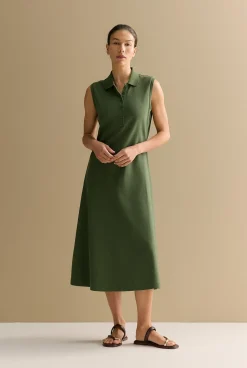 Dresses>Trenery Cotton Pique Sleeveless Polo Dress Ivy
