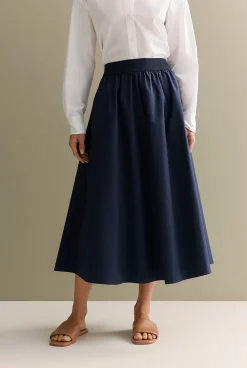 Occasion Dresses & Outfits>Trenery Cotton Poplin Pull On Skirt Navy