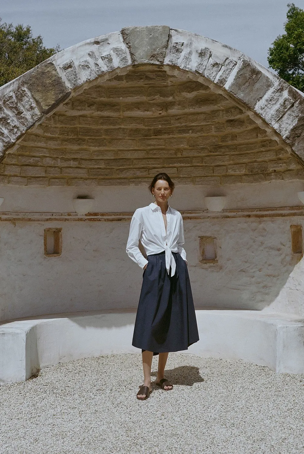 Occasion Dresses & Outfits>Trenery Cotton Poplin Pull On Skirt Navy