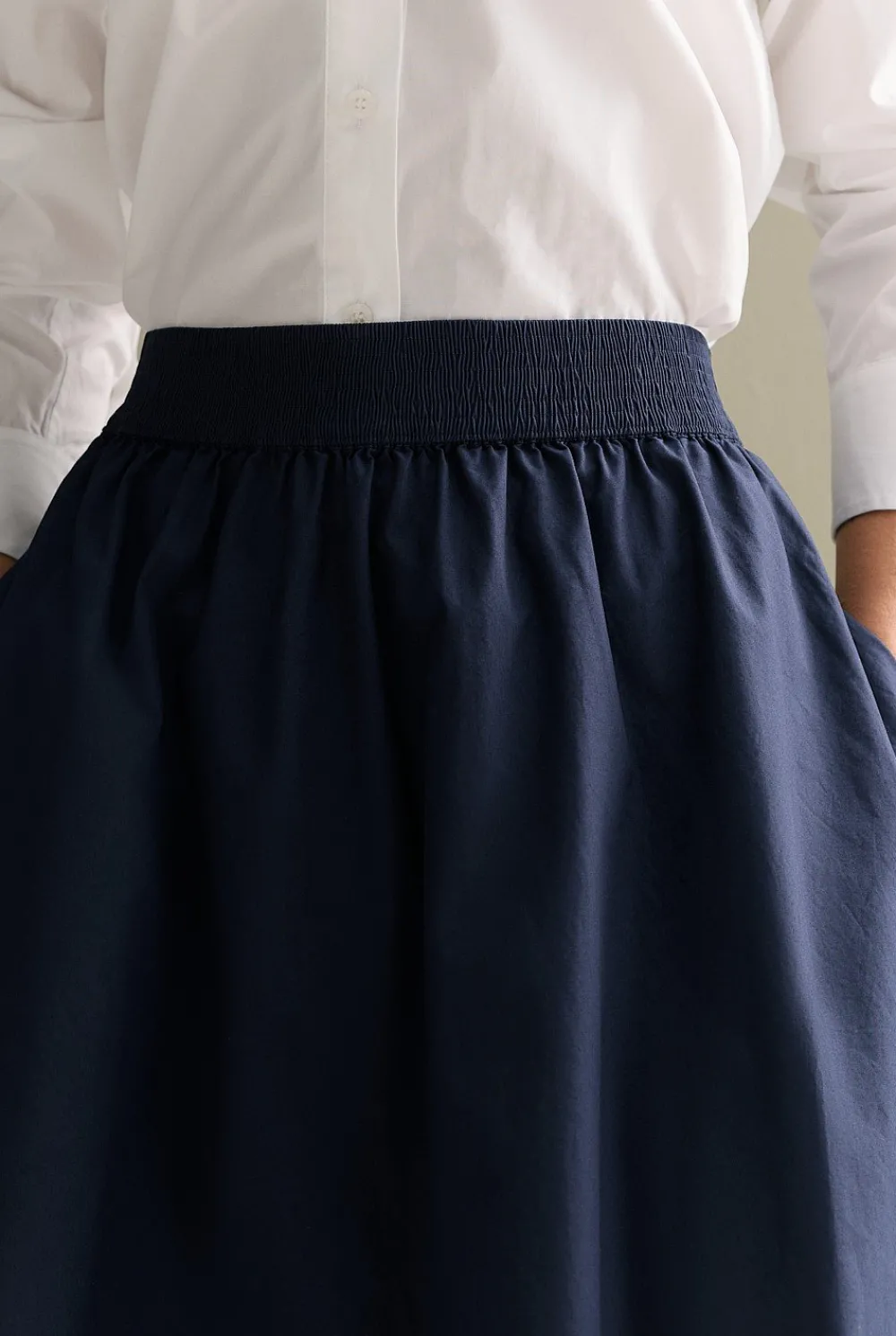 Occasion Dresses & Outfits>Trenery Cotton Poplin Pull On Skirt Navy
