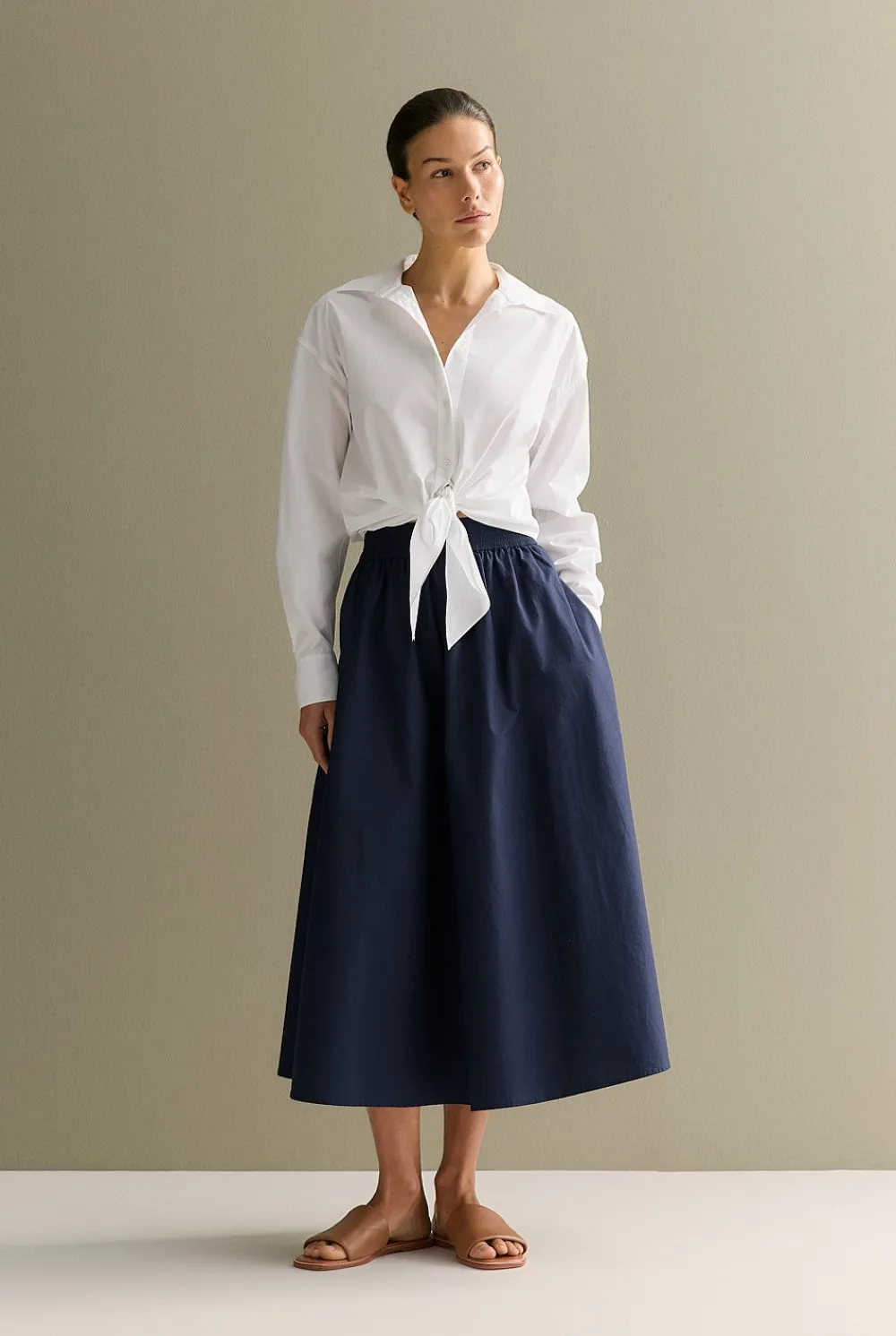 Occasion Dresses & Outfits>Trenery Cotton Poplin Pull On Skirt Navy