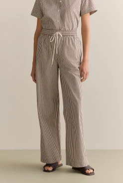 Co-ord Sets>Trenery Cotton Poplin Stripe Pull On Pant Chocolate