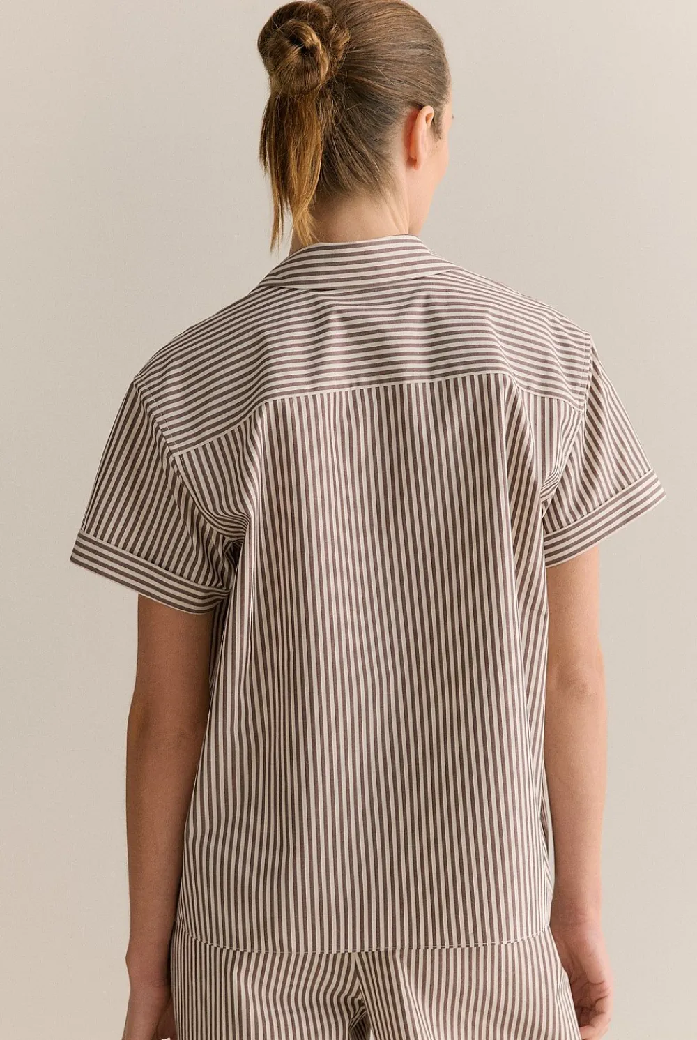 Shirts|Co-ord Sets>Trenery Cotton Poplin Stripe Tie Front Shirt Chocolate