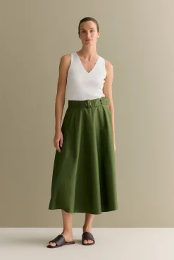 Skirts|Occasion Dresses & Outfits>Trenery Cotton Sateen Belted Midi Skirt Ivy