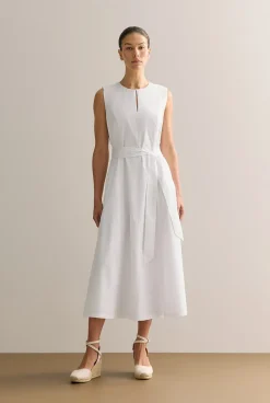 Dresses|Occasion Dresses & Outfits>Trenery Cotton Sateen Keyhole Sleeveless Dress White