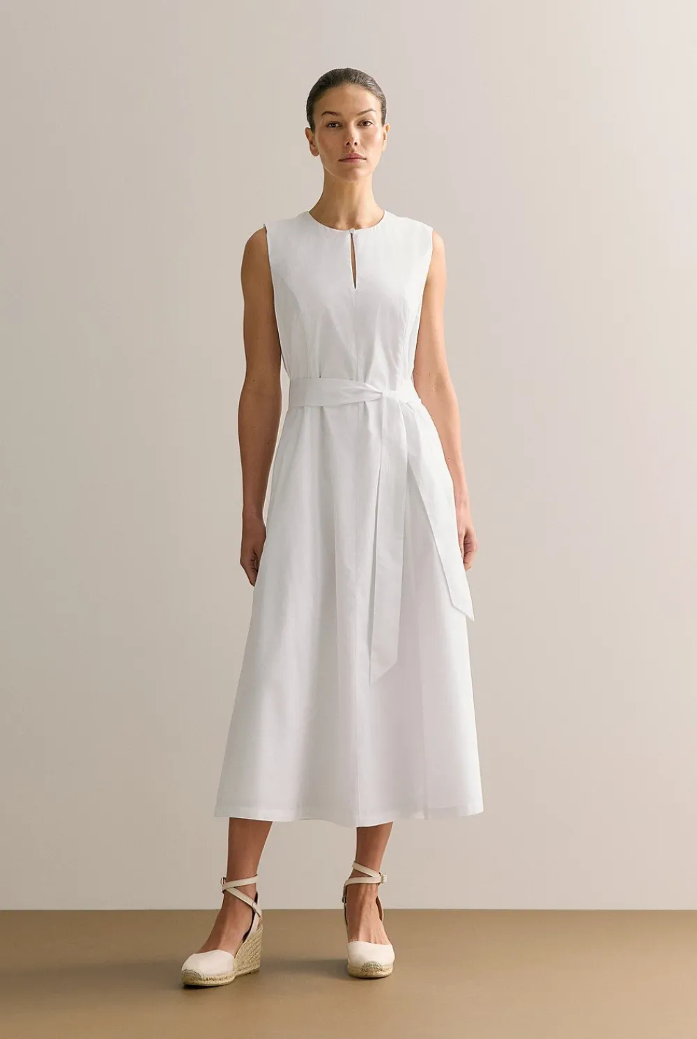 Dresses|Occasion Dresses & Outfits>Trenery Cotton Sateen Keyhole Sleeveless Dress White