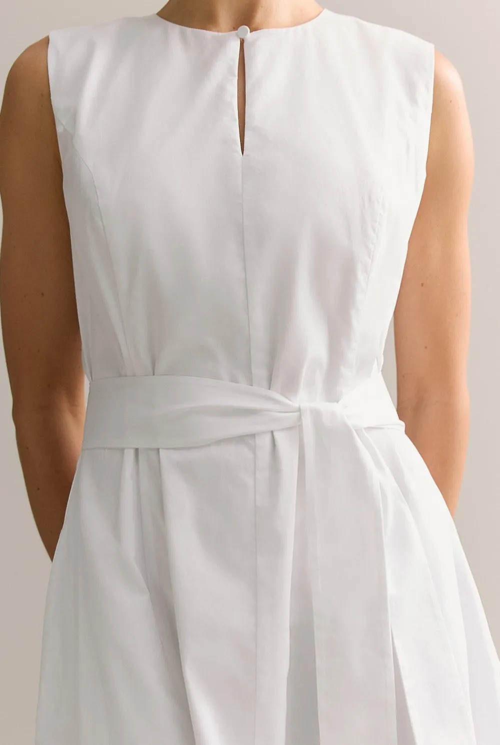 Dresses|Occasion Dresses & Outfits>Trenery Cotton Sateen Keyhole Sleeveless Dress White