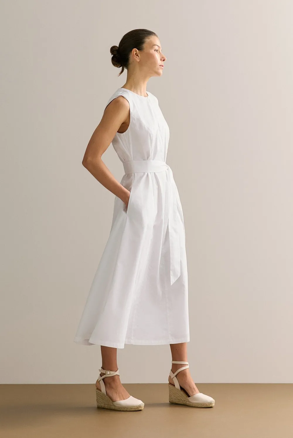 Dresses|Occasion Dresses & Outfits>Trenery Cotton Sateen Keyhole Sleeveless Dress White