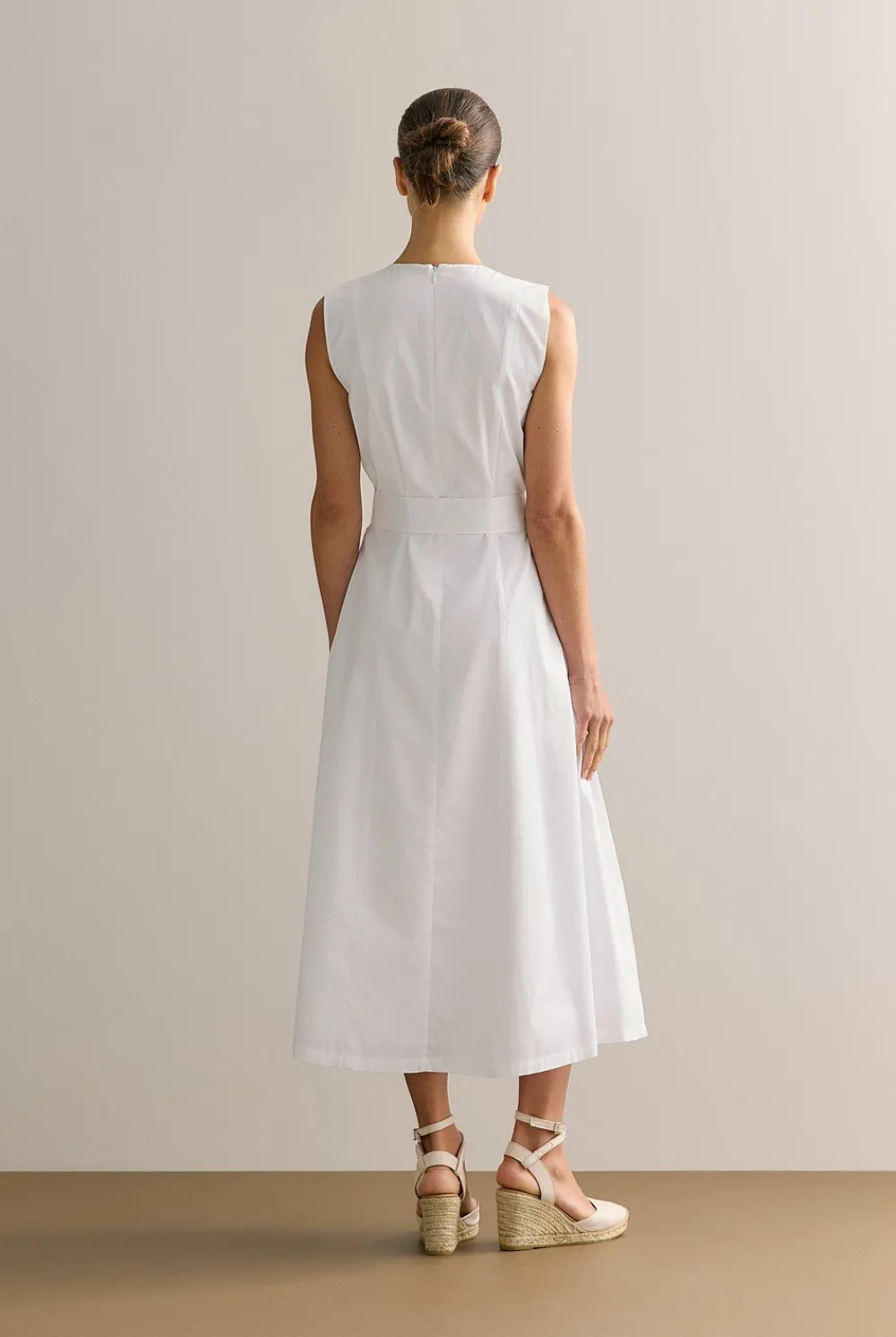 Dresses|Occasion Dresses & Outfits>Trenery Cotton Sateen Keyhole Sleeveless Dress White
