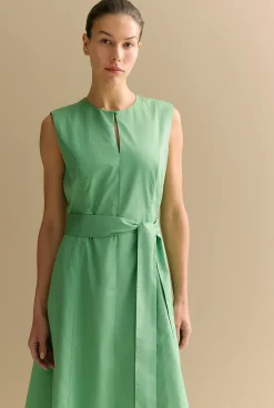 Dresses|Occasion Dresses & Outfits>Trenery Cotton Sateen Keyhole Sleeveless Dress Matcha