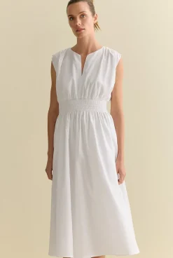 Dresses|Occasion Dresses & Outfits>Trenery Cotton Sateen Shirred Waist Dress White