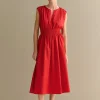 Dresses|Occasion Dresses & Outfits>Trenery Cotton Sateen Shirred Waist Dress TrueRed
