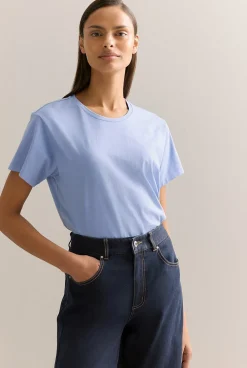 T-shirts & Tops>Trenery Cotton Silk Relaxed T-Shirt CornflowerBlue