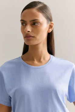 T-shirts & Tops>Trenery Cotton Silk Relaxed T-Shirt CornflowerBlue