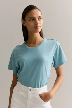 T-shirts & Tops>Trenery Cotton Silk Relaxed T-Shirt Seafoam