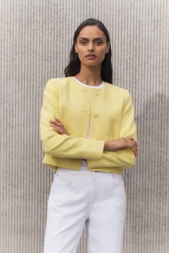 Outerwear>Trenery Cotton Tweed Cropped Jacket PastelYellow