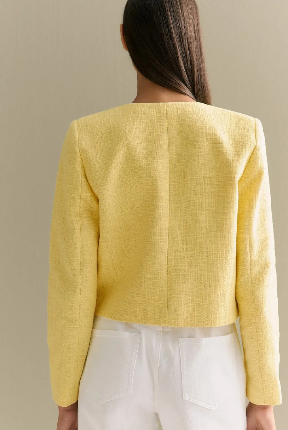 Outerwear>Trenery Cotton Tweed Cropped Jacket PastelYellow