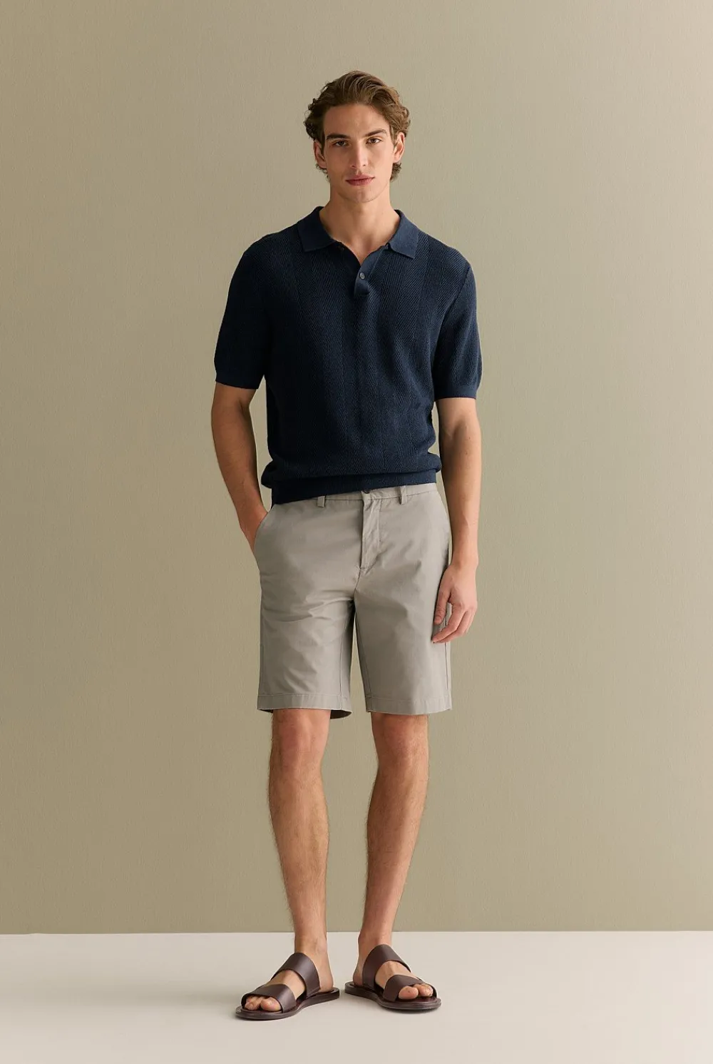 Shorts|Chino Shorts>Trenery Cotton Twill Chino Short Cement