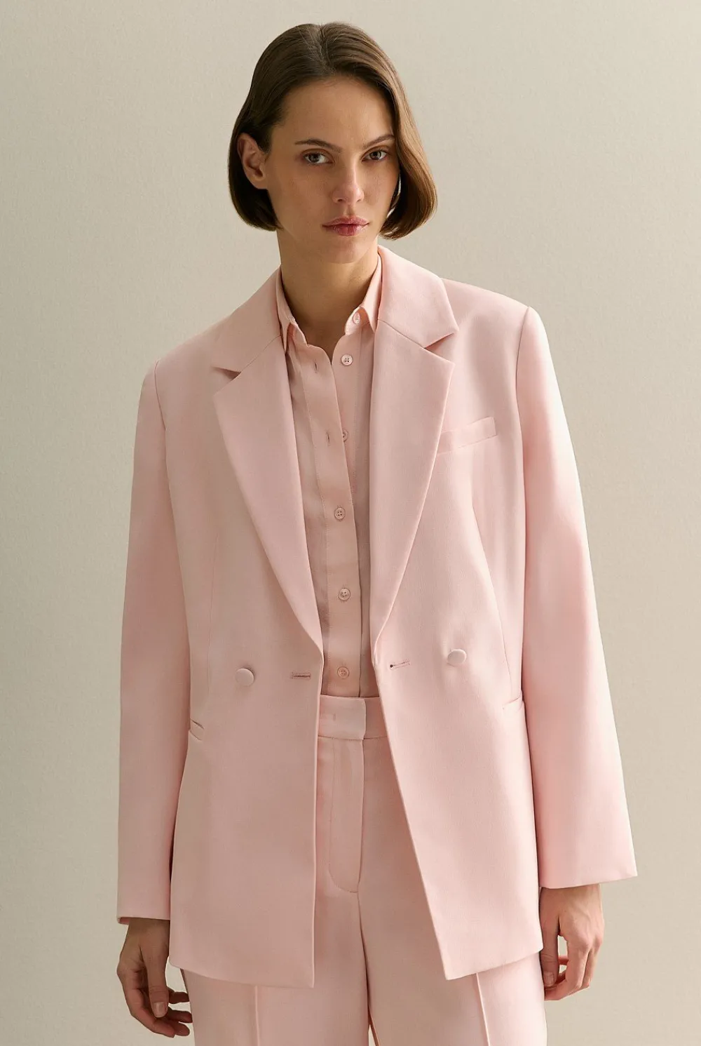 Outerwear>Trenery Crepe Double Breasted Blazer PinkSalt