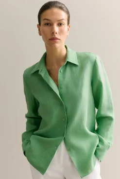 Shirts|The Linen Edit>Trenery Delave Linen Classic Shirt Matcha