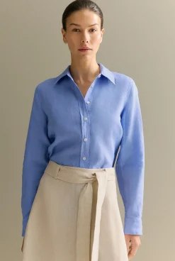 Shirts|The Linen Edit>Trenery Delave Linen Classic Shirt CornflowerBlue