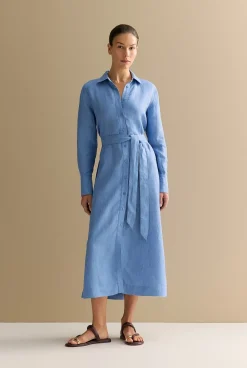 Dresses|Occasion Dresses & Outfits>Trenery Delave Linen Classic Shirt Dress WedgewoodBlue