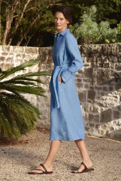 Dresses|Occasion Dresses & Outfits>Trenery Delave Linen Classic Shirt Dress WedgewoodBlue