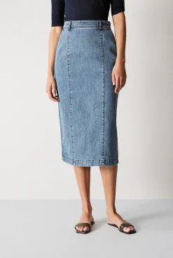 Skirts>Trenery Denim Pintuck Detail Skirt WashedIndigo