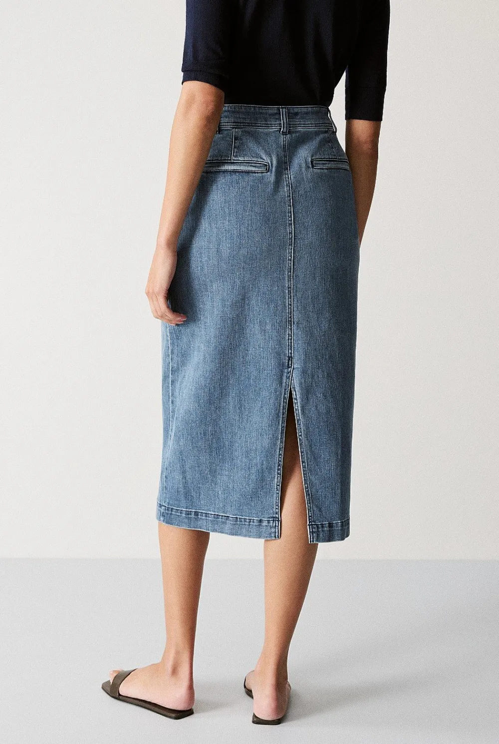 Skirts>Trenery Denim Pintuck Detail Skirt WashedIndigo
