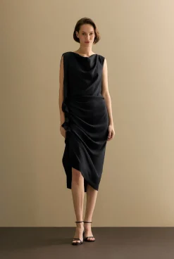 Dresses>Trenery Draped Sleeveless Midi Dress Black