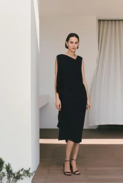 Dresses>Trenery Draped Sleeveless Midi Dress Black