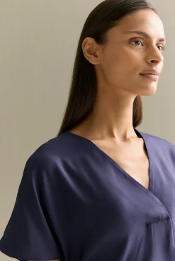 Shirts|T-shirts & Tops>Trenery Draped Twill V Neck Top Navy