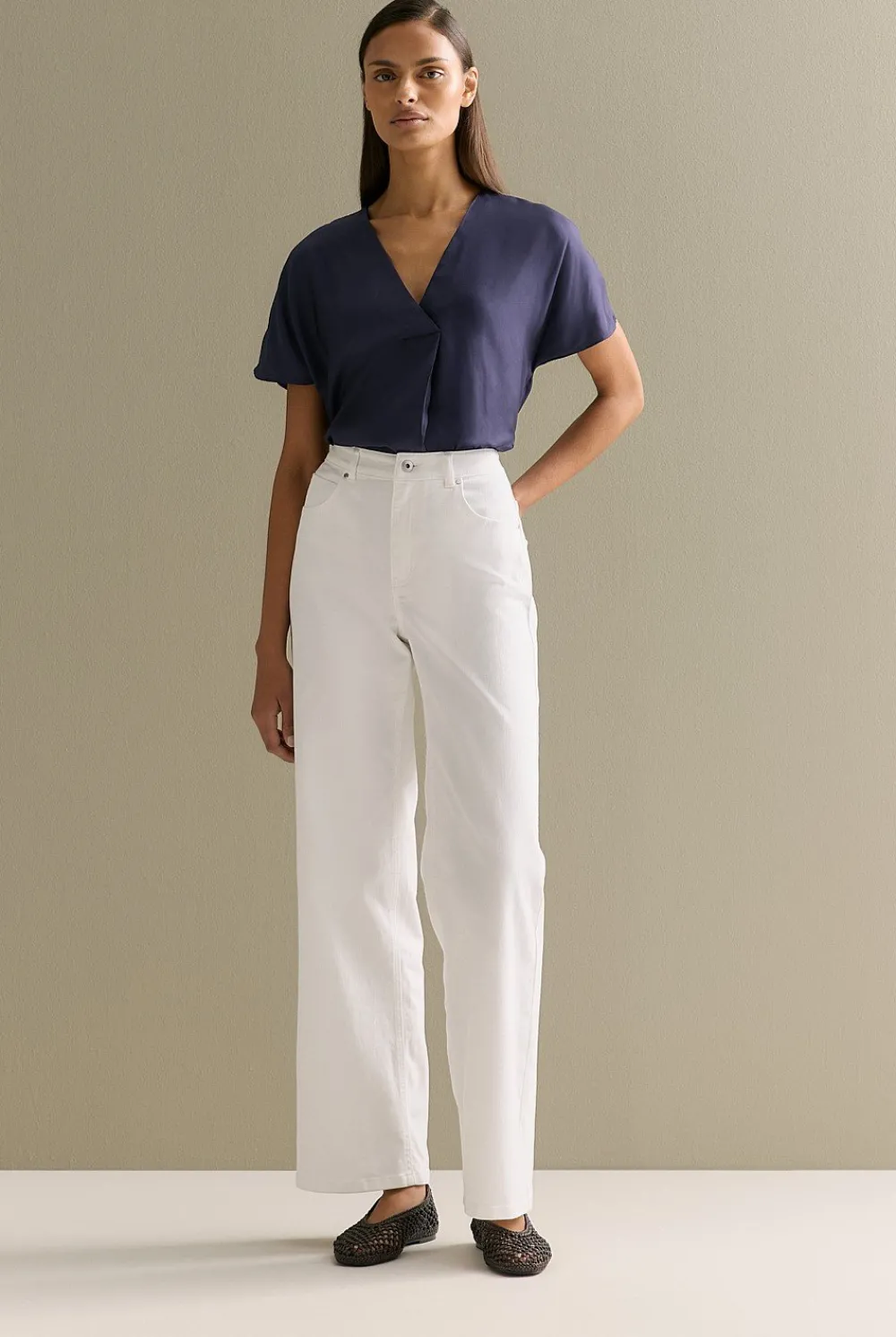 Shirts|T-shirts & Tops>Trenery Draped Twill V Neck Top Navy