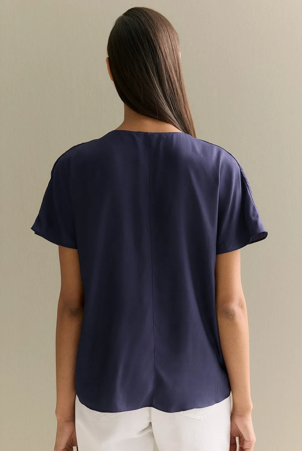Shirts|T-shirts & Tops>Trenery Draped Twill V Neck Top Navy