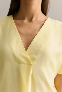 Shirts|T-shirts & Tops>Trenery Draped Twill V Neck Top Yellow