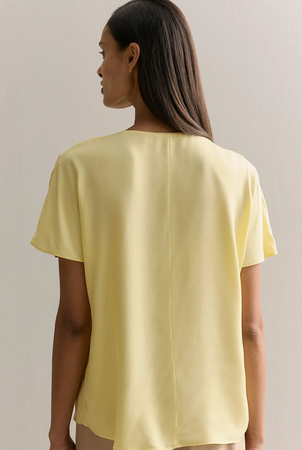 Shirts|T-shirts & Tops>Trenery Draped Twill V Neck Top Yellow
