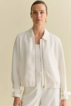 Outerwear|Co-ord Sets>Trenery Draped Zip Through Blouson Jacket White