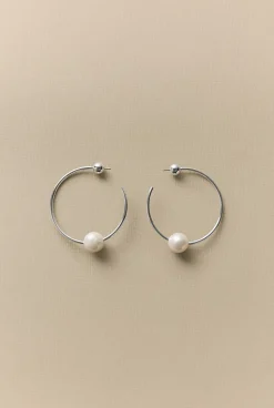 Jewellery|Occasion Dresses & Outfits>Trenery Eloise Pearl Hoop Earrings Silver