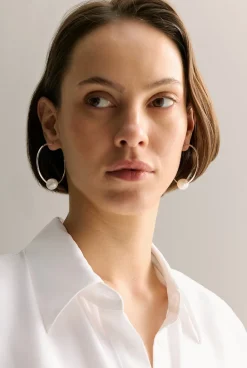 Jewellery|Occasion Dresses & Outfits>Trenery Eloise Pearl Hoop Earrings Silver