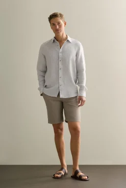 Shorts>Trenery Garment Dyed Cotton Dobby Longline Short Cement
