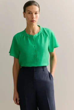 Shirts|T-shirts & Tops>Trenery Gathered Flutter Sleeve Blouse BilliardGreen