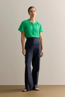 Shirts|T-shirts & Tops>Trenery Gathered Flutter Sleeve Blouse BilliardGreen