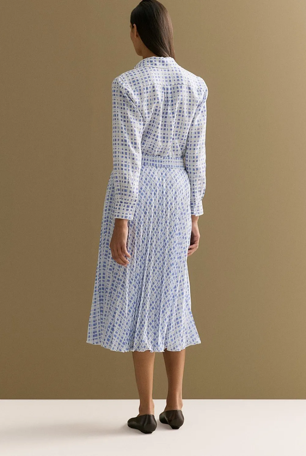 Skirts>Trenery Geo Grid Print Pull On Pleated Skirt CornflowerBlue