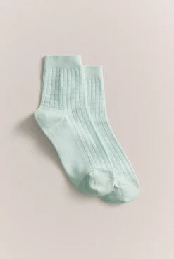 Socks & Tights>Trenery Grid 3/4 Crew Sock Seafoam